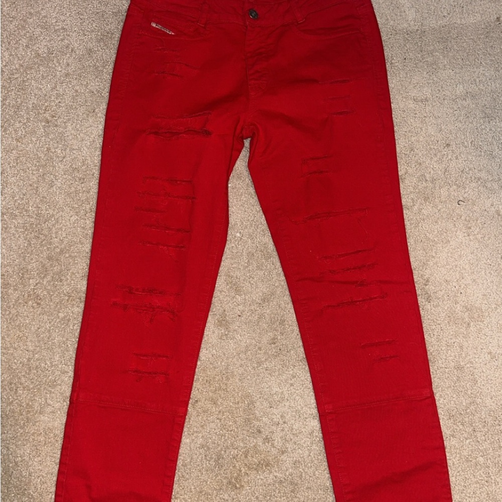 Diesel Distressed Vibrant Red Jeans
